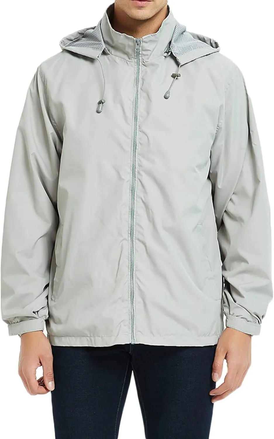 Thatrich Mens Oversized Rain Jacket Full Zip Up Hooded Coat Waterproof Windbreaker Jacket Lightweight Raincoat Removable Hood