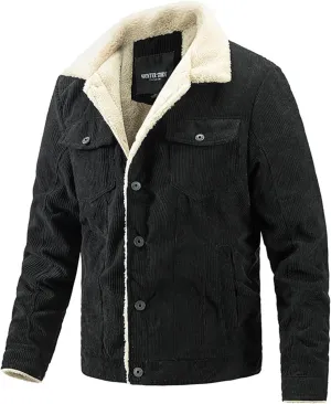 Thatrich Men's Sherpa Lined Jacket Fleece Button Up Shirt Fuzzy Warm Top Long Sleeve Winter Coat Lapel Shirt Casual Outerwear