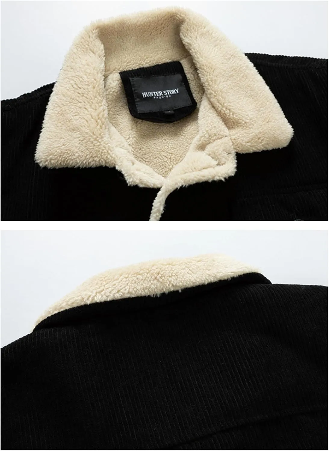Thatrich Men's Sherpa Lined Jacket Fleece Button Up Shirt Fuzzy Warm Top Long Sleeve Winter Coat Lapel Shirt Casual Outerwear