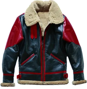 Thatrich Men's Winter Bomber Jacket Faux Leather Fur Coat Sherpa Lined Moto Jacket Outdoor Windbreaker Biker Coats Outerwear
