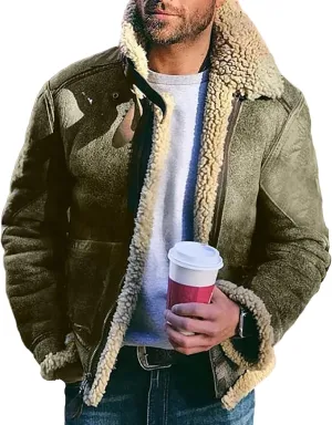 Thatrich Sherpa Lined Jacket Men Faux Leather Fur Jackets Oversized Winter Coats Fleece Overcoat Warm Casual Coat Outerwears