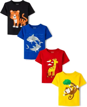 The Children's Place Baby and Toddler Boys' Animal Short Sleeve Graphic T-Shirts, Multipack