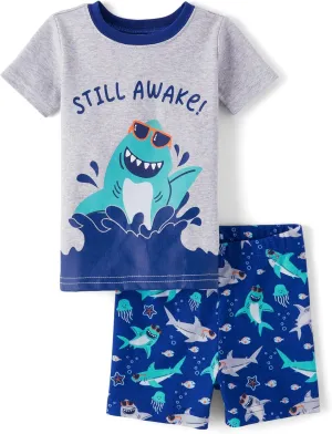 The Children's Place Baby Boys' and Newborn Snug Fit 100% Cotton Sleeve Top and Shorts 2 Piece Pajama Set