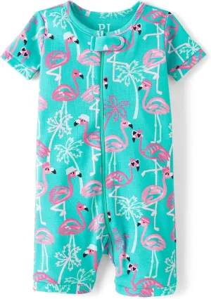 The Children's Place Baby Girls' and Newborn 100% Cotton Short Sleeve Zip Front One Piece Footless Pajamas