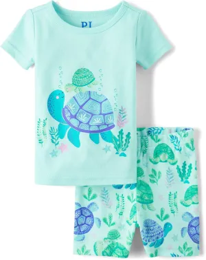The Children's Place Baby Girls' and Newborn 100% Cotton Sleeve Top and Shorts 2 Piece Pajama Set