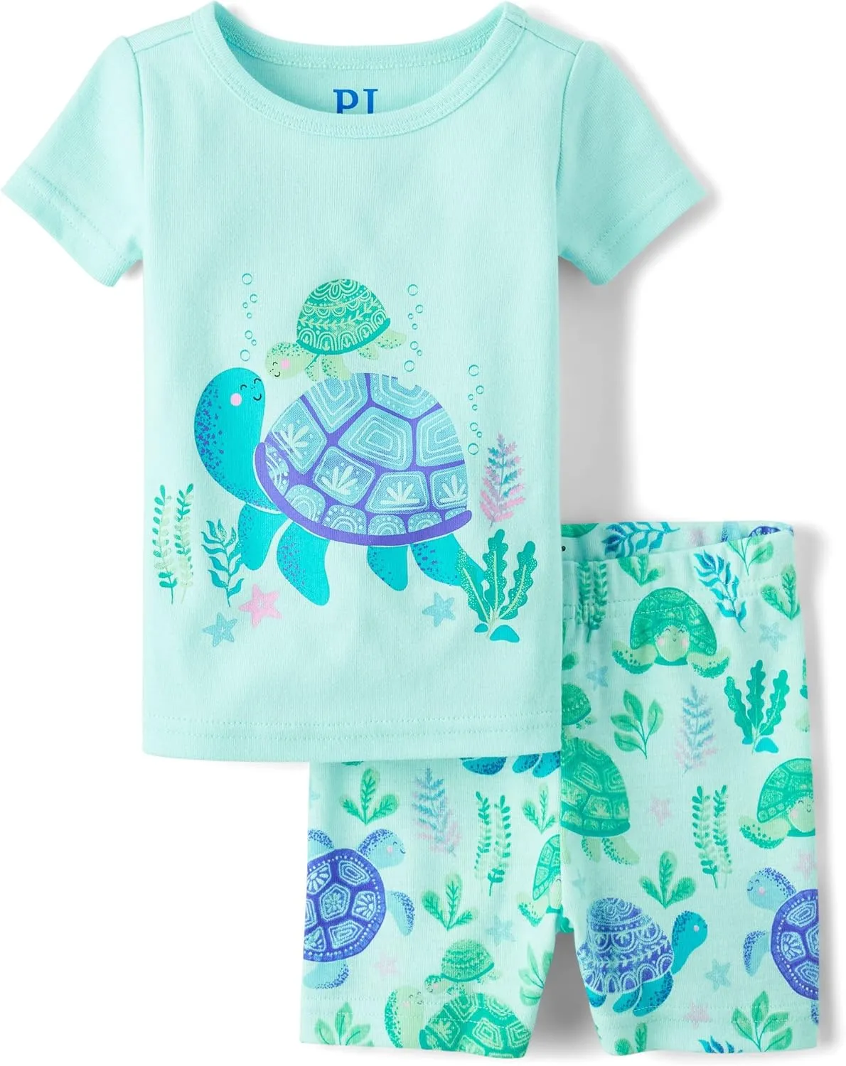 The Children's Place Baby Girls' and Newborn 100% Cotton Sleeve Top and Shorts 2 Piece Pajama Set