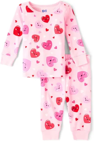 The Children's Place Baby Girls' and Toddler 100% Cotton Long Sleeve Top and Pants,2 Piece Pajama Set