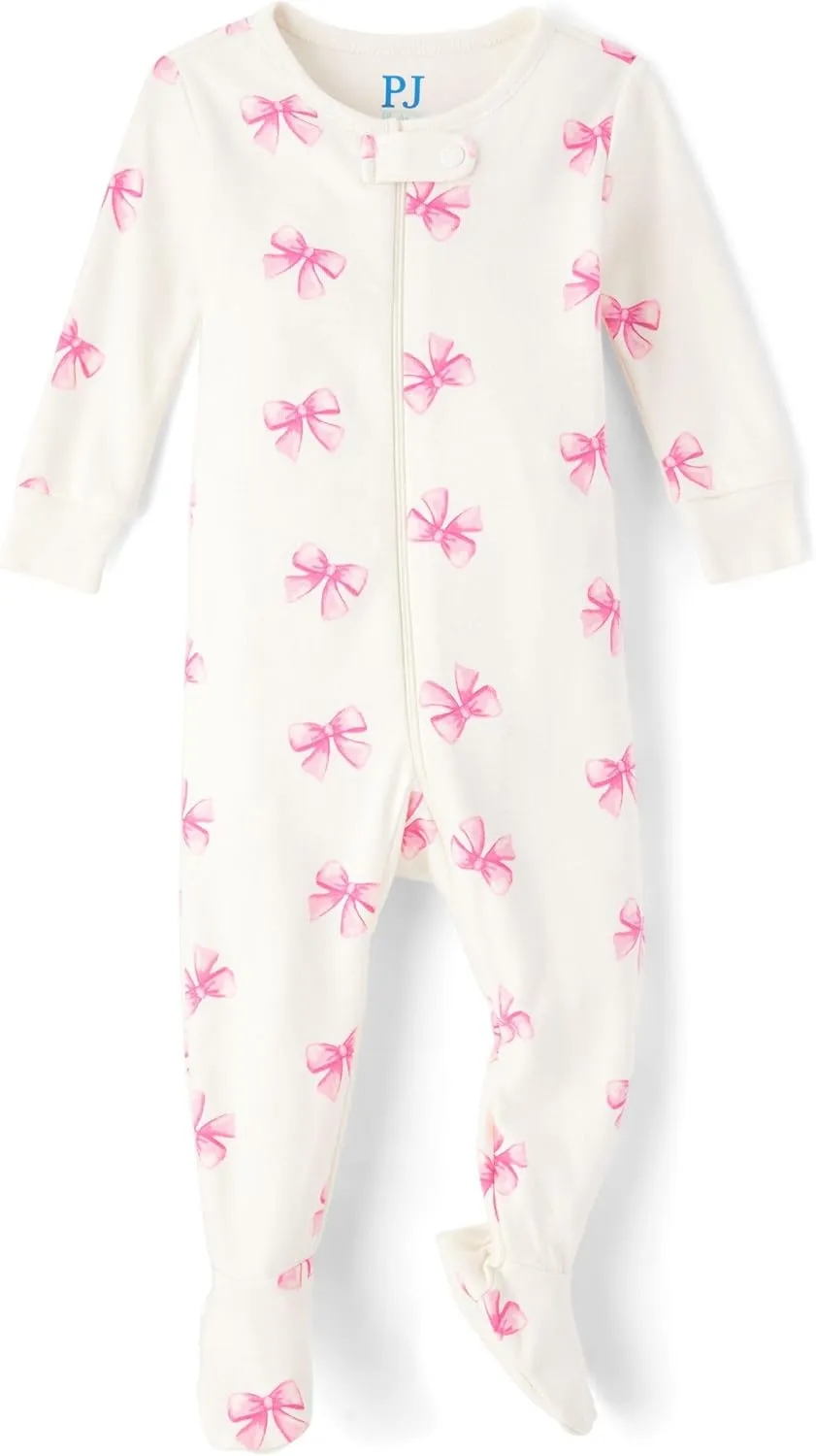 The Children's Place Baby Girls' and Toddler Long Sleeve 100% Cotton Zip-Front One Piece Footed Pajama