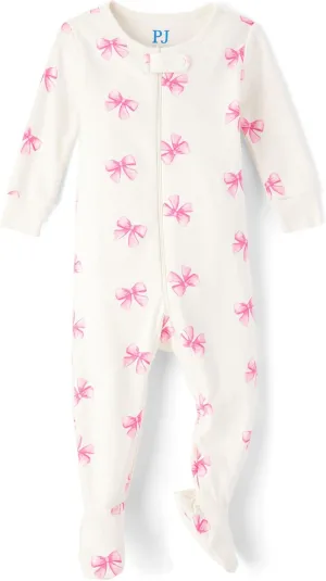 The Children's Place Baby Girls' and Toddler Long Sleeve 100% Cotton Zip-Front One Piece Footed Pajama