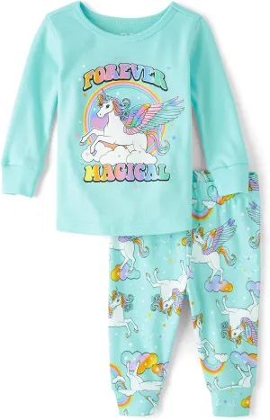 The Children's Place Baby Girl's and Toddler Long Sleeve Top and Pants Snug Fit 100% Cotton 2 Piece Pajama Set