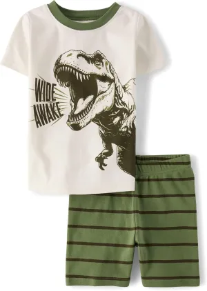 The Children's Place Boys' 100% Cotton Sleeve Top and Shorts 2 Piece Pajama Set