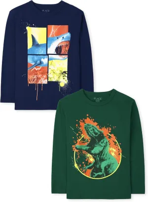 The Children's Place Boys' Dino Long Sleeve Graphic T-Shirts,multipacks