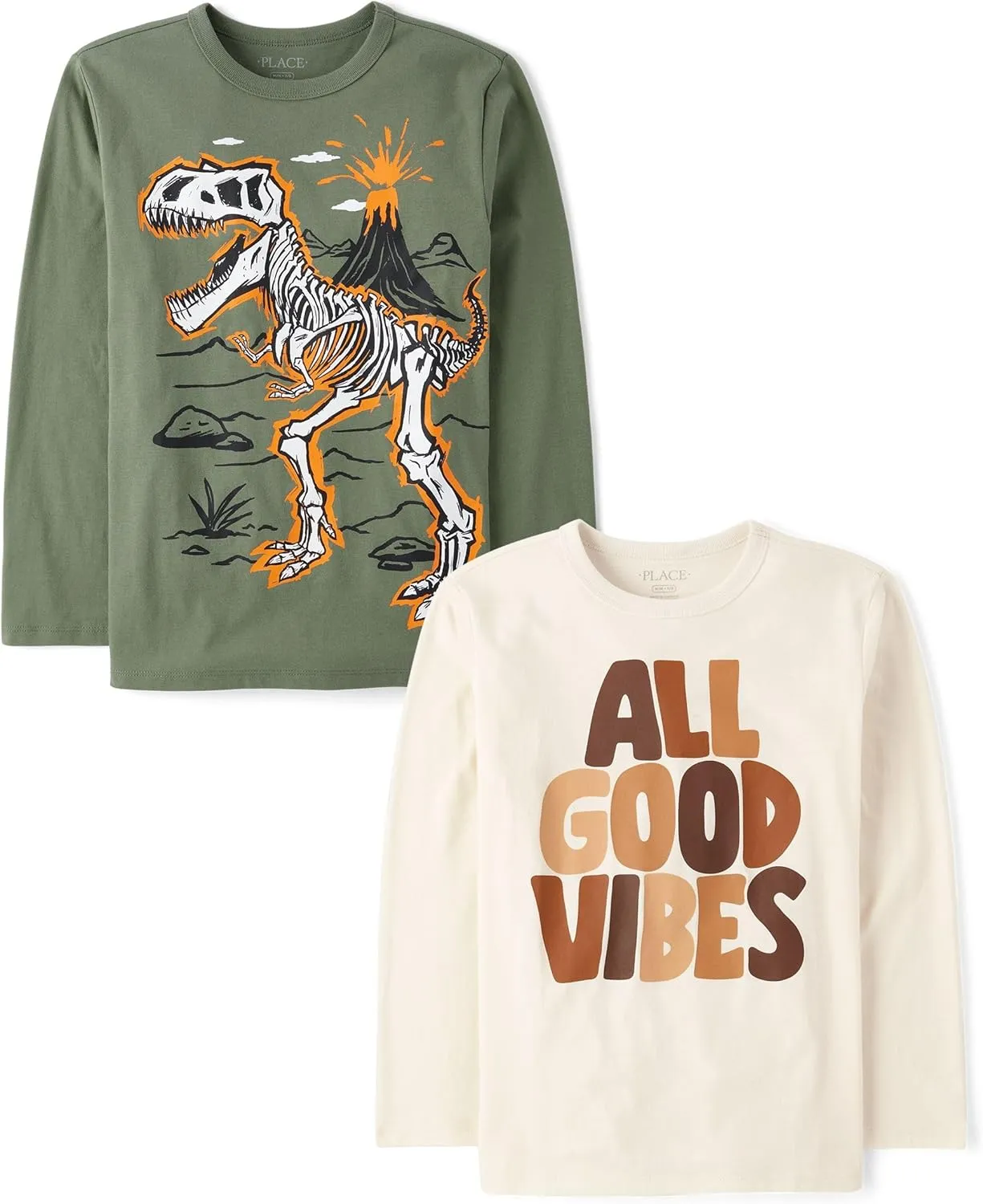The Children's Place Boys' Dino Long Sleeve Graphic T-Shirts,multipacks