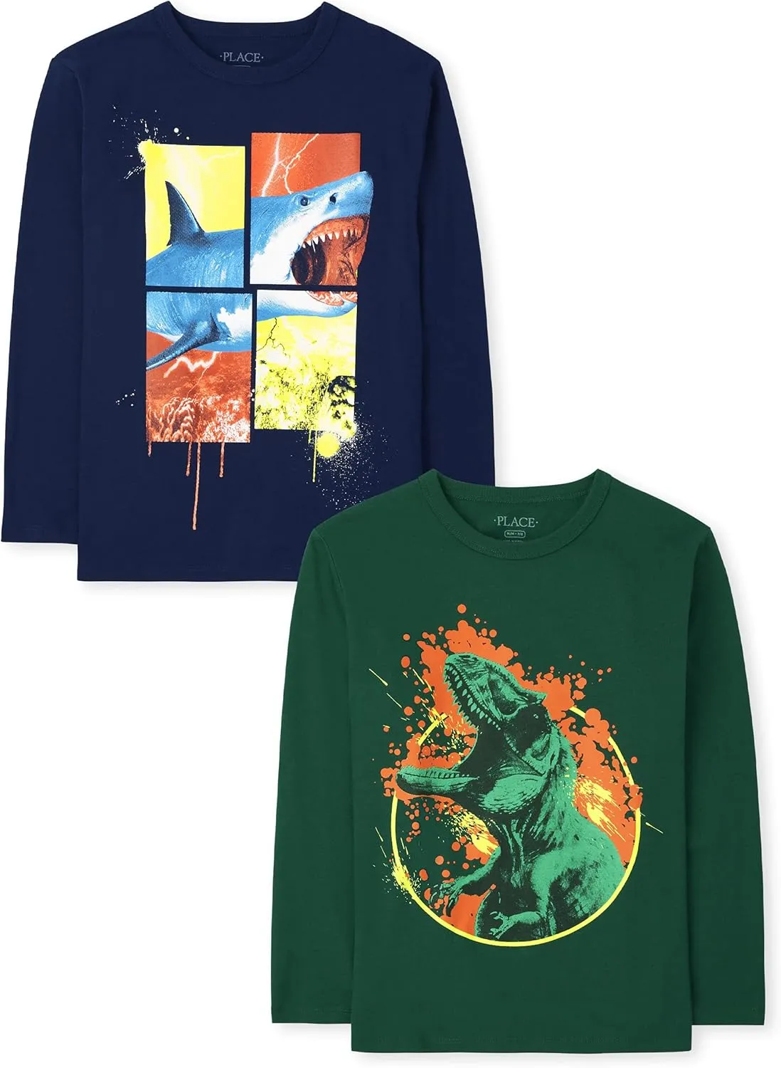 The Children's Place Boys' Dino Long Sleeve Graphic T-Shirts,multipacks