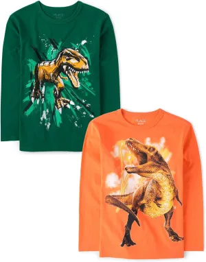 The Children's Place Boys' Dino Long Sleeve Graphic T-Shirts,multipacks