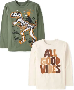The Children's Place Boys' Dino Long Sleeve Graphic T-Shirts,multipacks