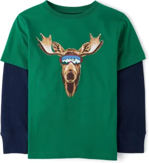 The Children's Place Boys' Long Sleeve Graphic Layered T-Shirt