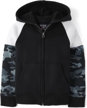 The Children's Place Boys' Long Sleeve, Sherpa Lined, Zip-Front Hoodie Sweatshirt