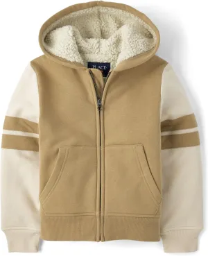 The Children's Place Boys' Long Sleeve, Sherpa Lined, Zip-Front Hoodie Sweatshirt