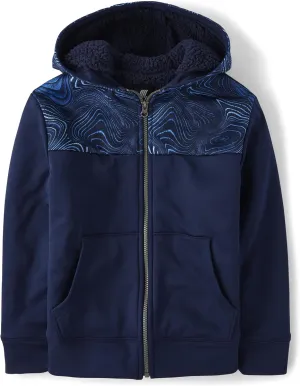 The Children's Place Boys' Long Sleeve, Sherpa Lined, Zip-Front Hoodie Sweatshirt