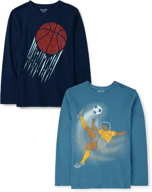 The Children's Place Boys' Sports Long Sleeve Graphic T-Shirts,multipacks
