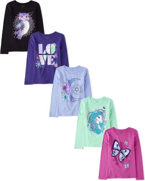 The Children's Place Girls' Animal Long Sleeve Graphic T-Shirts,multipacks