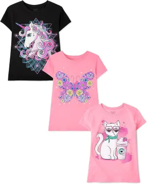The Children's Place Girls' Animal Short Sleeve Graphic T-Shirts, Multipack