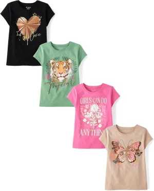 The Children's Place Girls' Animal Short Sleeve Graphic T-Shirts, Multipack