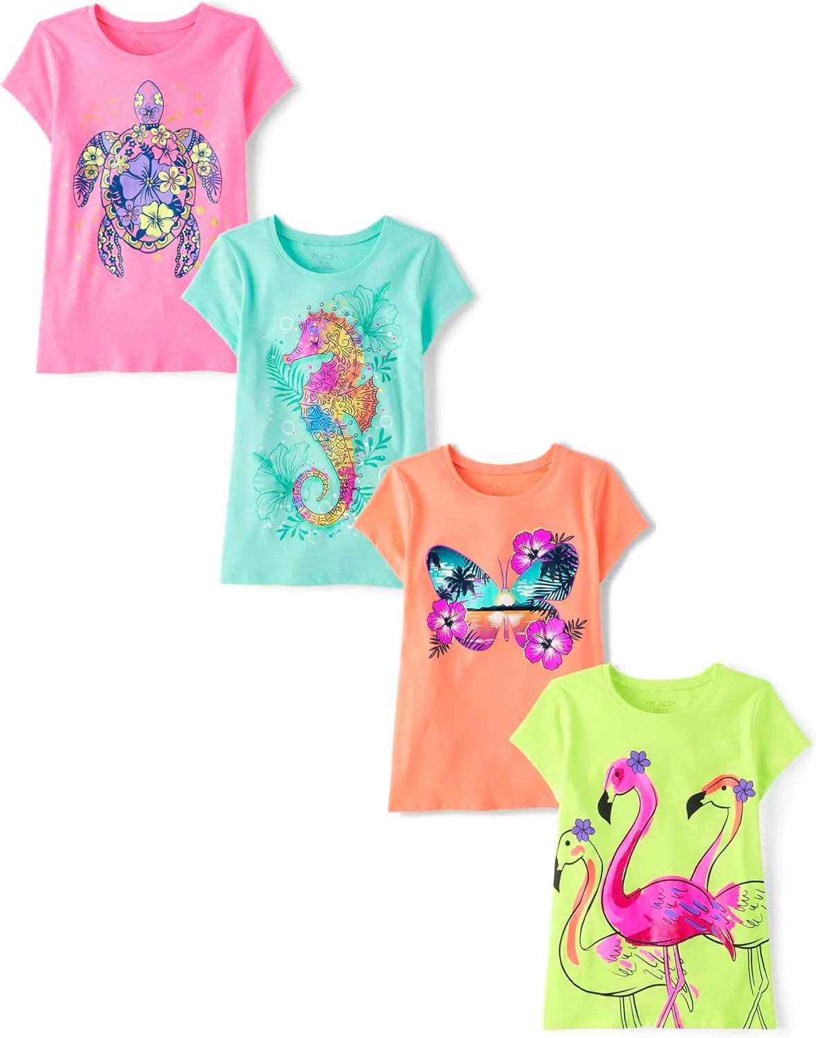 The Children's Place Girls' Animal Short Sleeve Graphic T-Shirts, Multipack