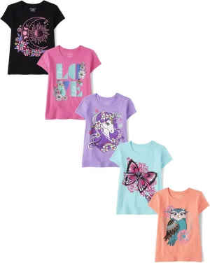 The Children's Place Girls' Animal Short Sleeve Graphic T-Shirts, Multipack