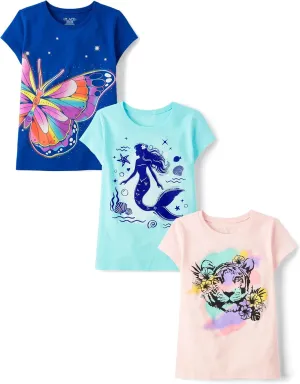 The Children's Place Girls' Animal Short Sleeve Graphic T-Shirts, Multipack