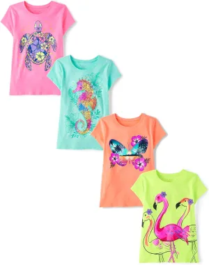 The Children's Place Girls' Animal Short Sleeve Graphic T-Shirts, Multipack