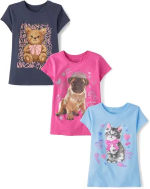 The Children's Place Girls' Animal Short Sleeve Graphic T-Shirts, Multipack