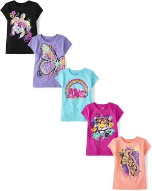 The Children's Place Girls' Animal Short Sleeve Graphic T-Shirts, Multipack