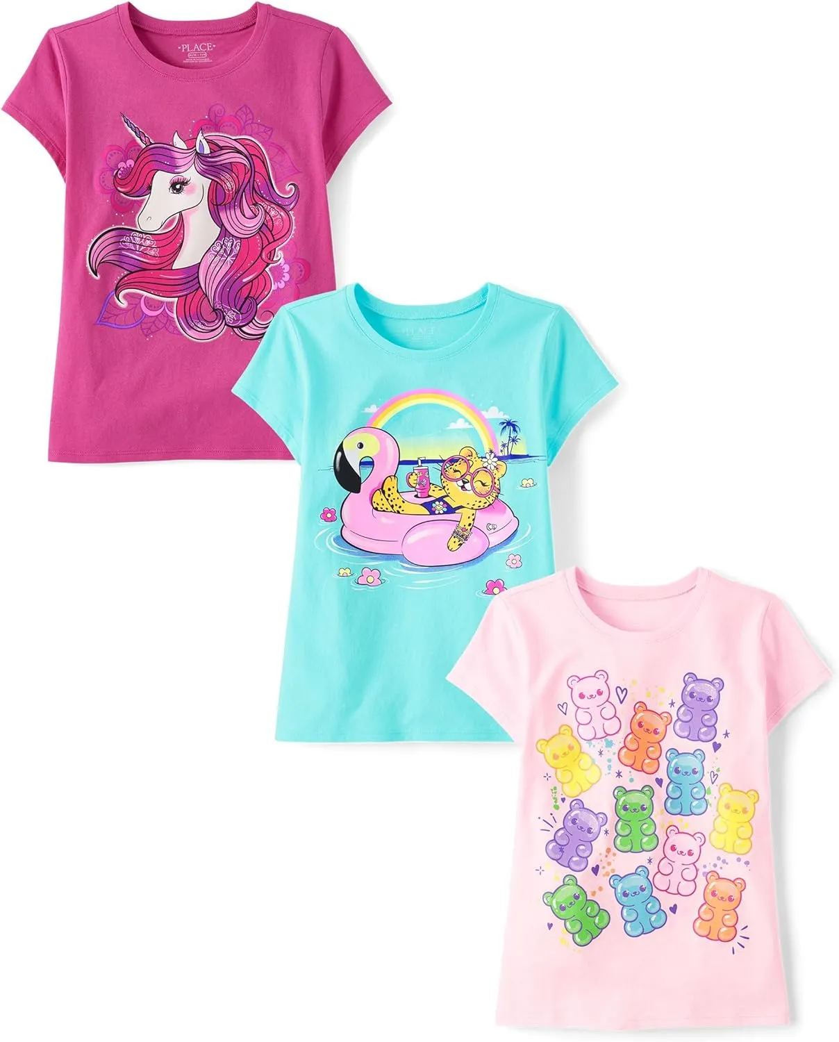 The Children's Place Girls' Assorted Everyday Short Sleeve Graphic T-Shirts, Multipack