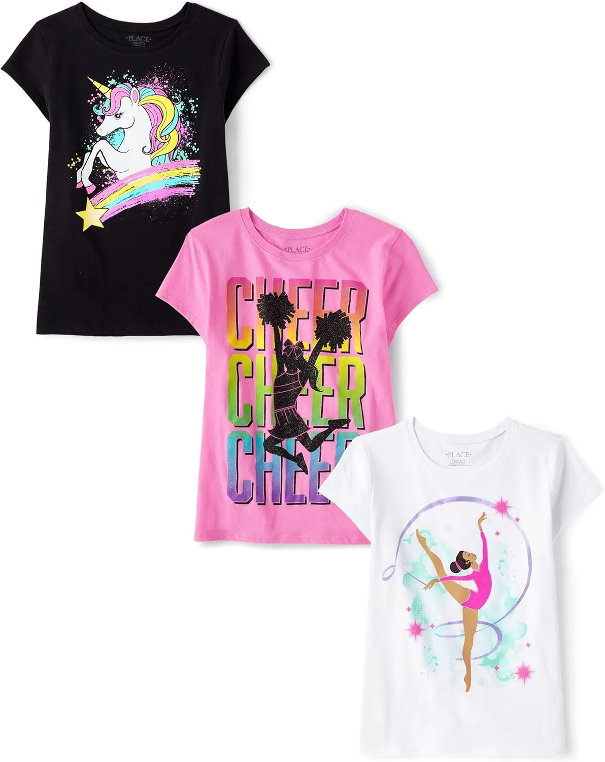 The Children's Place Girls' Gymnastics, Cheer, Dance Short Sleeve Graphic T-Shirts, Multipack