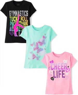 The Children's Place Girls' Gymnastics, Cheer, Dance Short Sleeve Graphic T-Shirts, Multipack