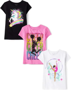 The Children's Place Girls' Gymnastics, Cheer, Dance Short Sleeve Graphic T-Shirts, Multipack