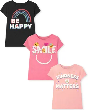 The Children's Place Girls' Kindness, Love, Equality Short Sleeve Graphic T-Shirts, Multipack