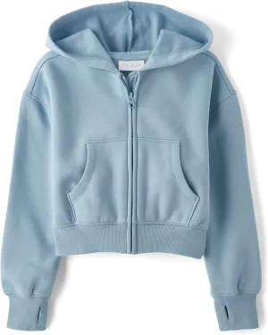 The Children's Place Girls' Long Sleeve Cropped Hooded Zip Up