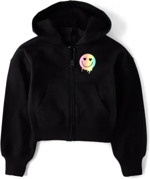 The Children's Place Girls' Long Sleeve Cropped Hooded Zip Up