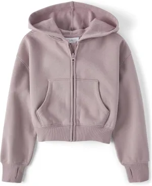 The Children's Place Girls' Long Sleeve Cropped Hooded Zip Up