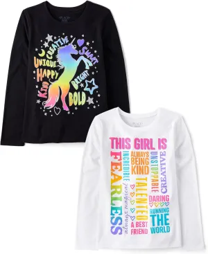 The Children's Place Girls Unicorn Long Sleeve Graphic T-Shirts,Multipacks This Girl/Unicorn Words 2-Pack Small