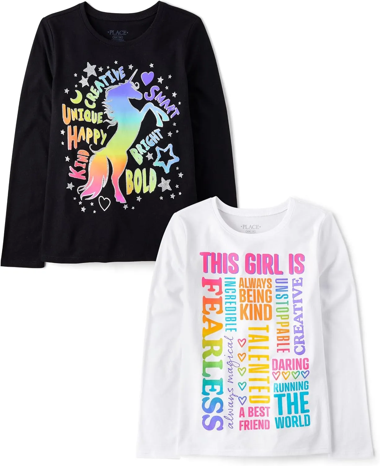The Children's Place Girls Unicorn Long Sleeve Graphic T-Shirts,Multipacks This Girl/Unicorn Words 2-Pack Small