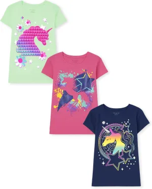 The Children's Place Girls' Unicorn Short Sleeve Graphic T-Shirts, Multipack