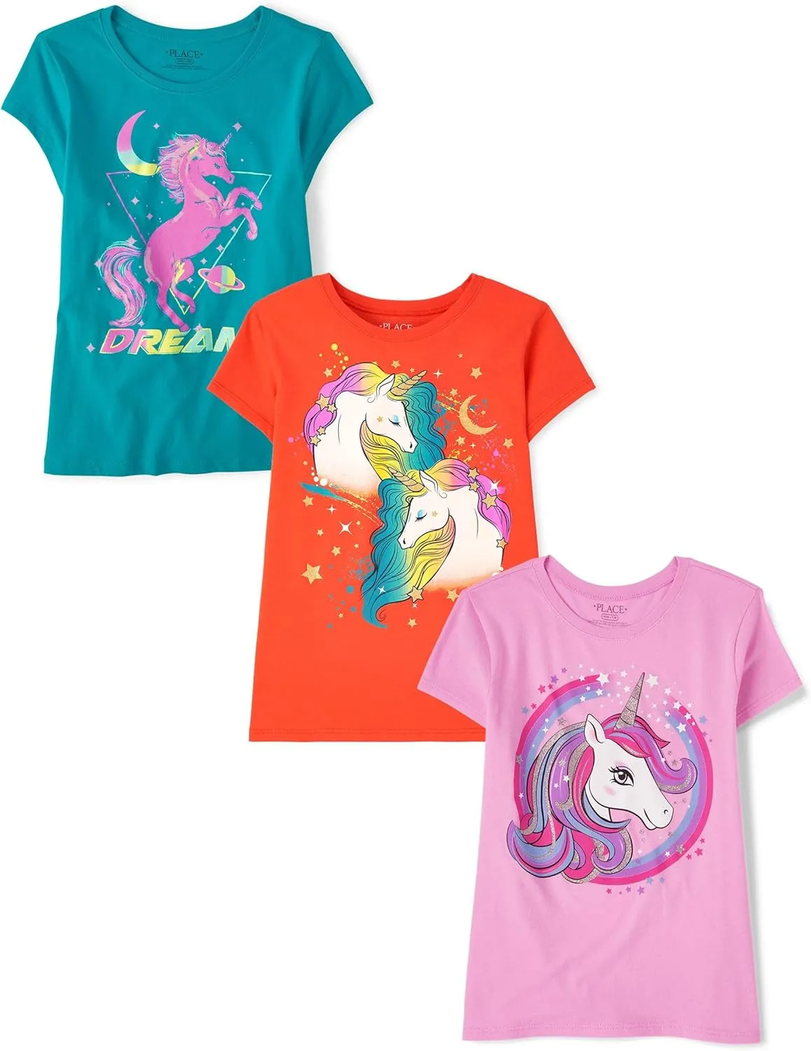 The Children's Place Girls' Unicorn Short Sleeve Graphic T-Shirts, Multipack