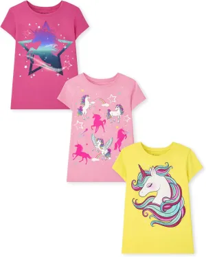 The Children's Place Girls' Unicorn Short Sleeve Graphic T-Shirts, Multipack