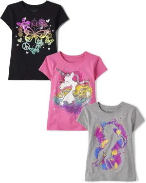 The Children's Place Girls' Unicorn Short Sleeve Graphic T-Shirts, Multipack