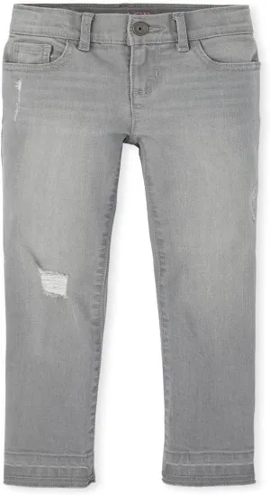 The Children's Place,Let Down Hem Distressed Denim Super Skinny Jeans,Fog WASH,6X/7