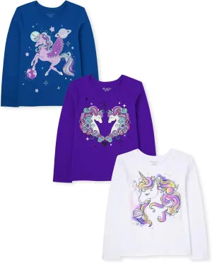The Children's Place,Long Sleeve Graphic T-Shirt 3-Pack,Unicorn/Unicorn/Unicorn in Space,Small (5/6)